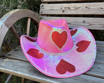 Metallic Pink Rhinestone Cowboy Hat: Festival Cowgirl Style