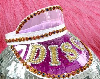 Disco Visor • Personalised Beach Party Visor • Ibiza Accessories • Bachelorette Visor • Rhinestone Sun Visor • Festival Hat • Golf Outfit