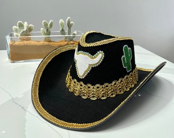 Black & Gold Rhinestone Cowboy Hat: Festival Cowgirl Hat