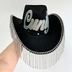 Personalised Rhinestone Cowboy Hat • Black Rhinestone Fringe Cowboy Hat • Festival Cowgirl • Black Stetson Hat • Bachelorette Cowboy Hat