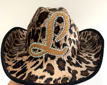 Cowgirl Hat • Leopard Print Cowboy Hat • Personalised Cowboy Hat • Hen Party Hat • Animal Print