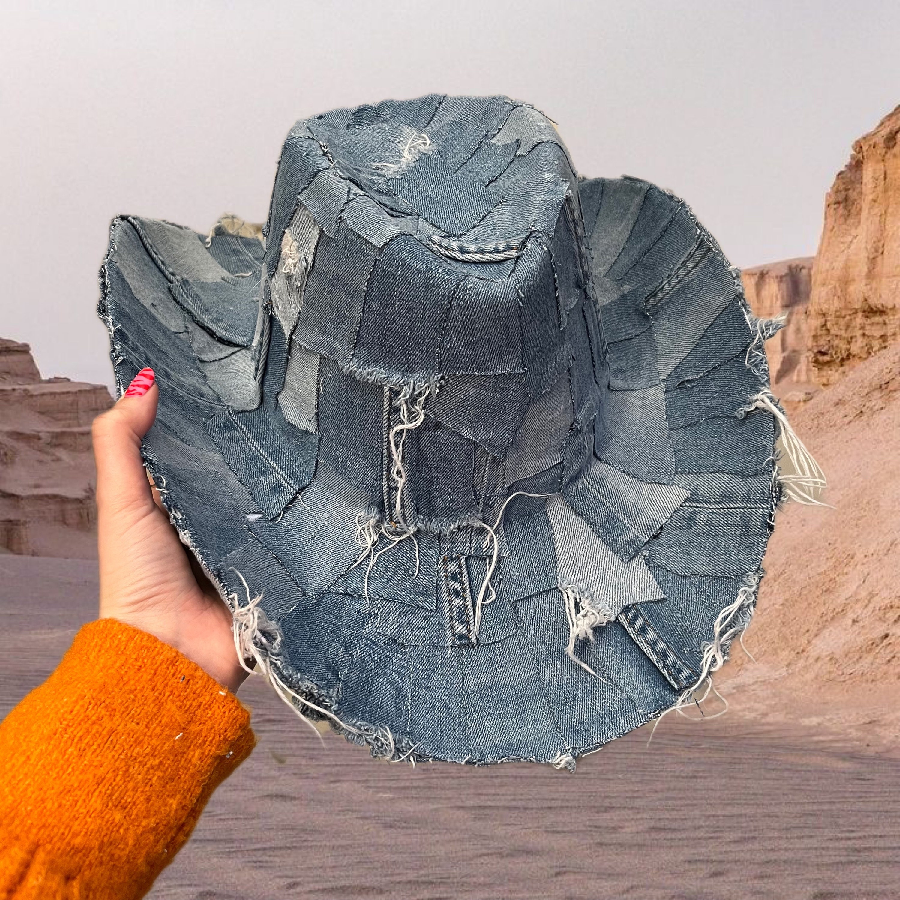 Personalized Denim Cowboy Hat: Shabby Chic Recycled Cowgirl  display picture 3