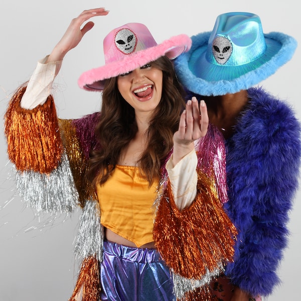 Metallic Baby Pink, Hot Pink Or Blue Space Cowboy Hat By Sequin Souls