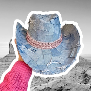Denim Cowboy Hat • Festival Cowboy Hat • Stetson Hat • Rhinestone Cowboy Hat • Denim Cowgirl Hat • Recycled Denim Cowgirl Hat