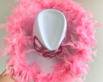 Personalized Rhinestone Cowboy Hat: Feather Boa Bachelorette  display picture 1