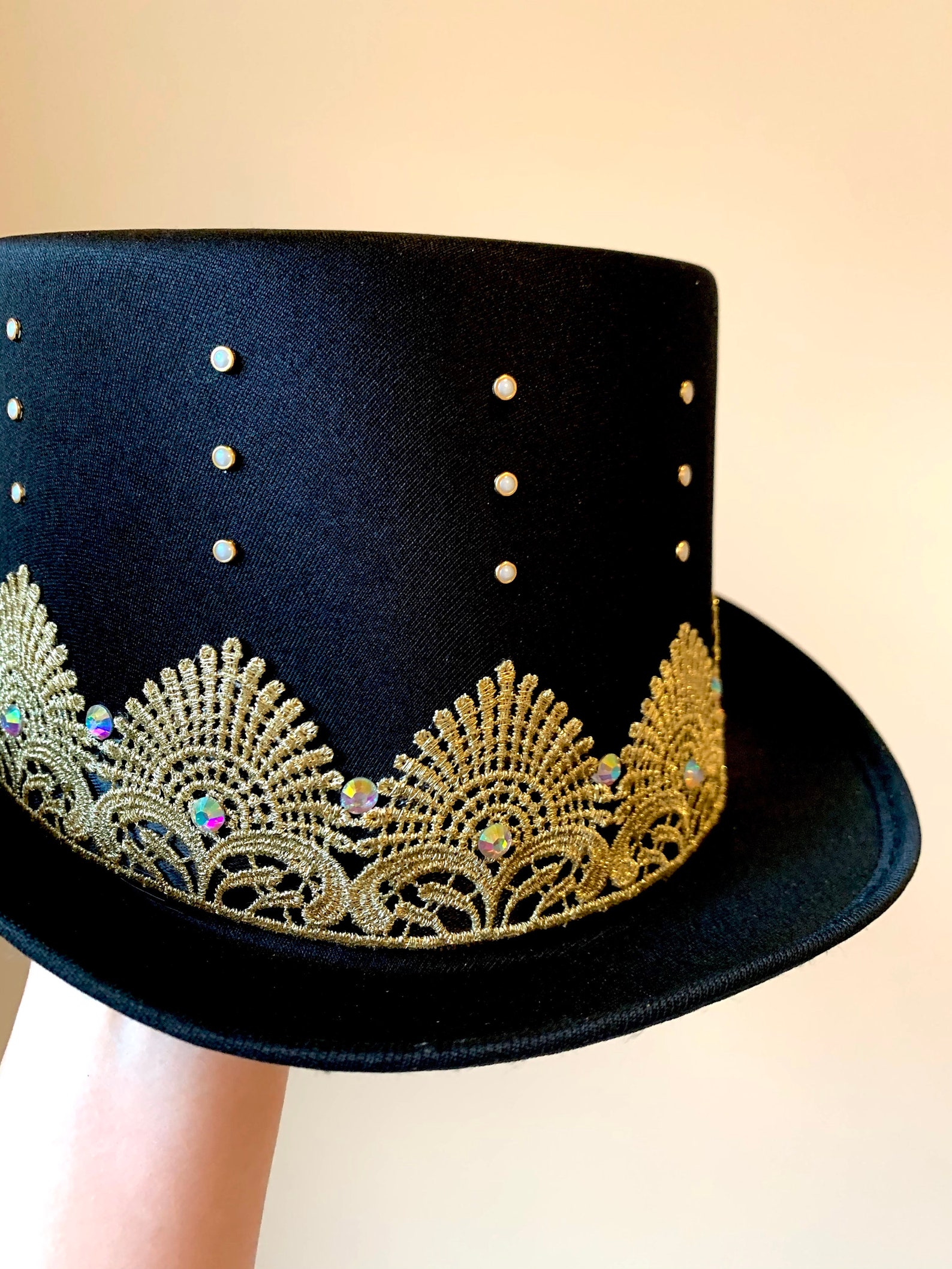 Black Satin and Gold Trim Top Hat Cabaret Top Hat 1920s Etsy UK