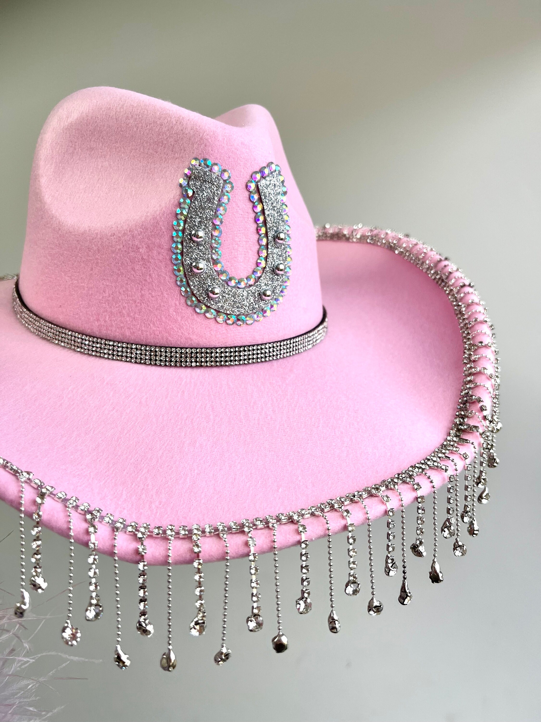Baby Pink Rhinestone Fringe Cowboy Hat Dolly Parton Cowgirl Etsy