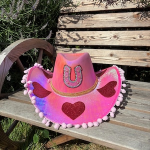 Metallic Pink And Red Lover Cowboy Hat • Festival Cowgirl Hat • Pink Cowboy Hat • Rhinestone Cowboy Hat