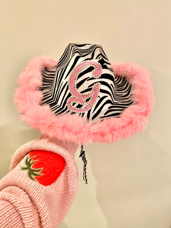 Cowgirl Hat Fur Trim Zebra Print Cowboy 