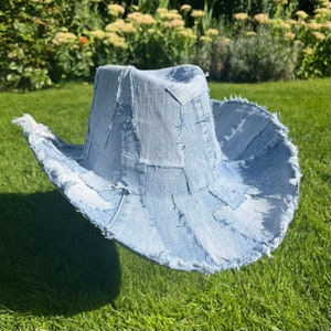 Light Wash Denim Cowboy Hat • Recycled Denim Cowboy Hat • Denim Cowgirl Hat