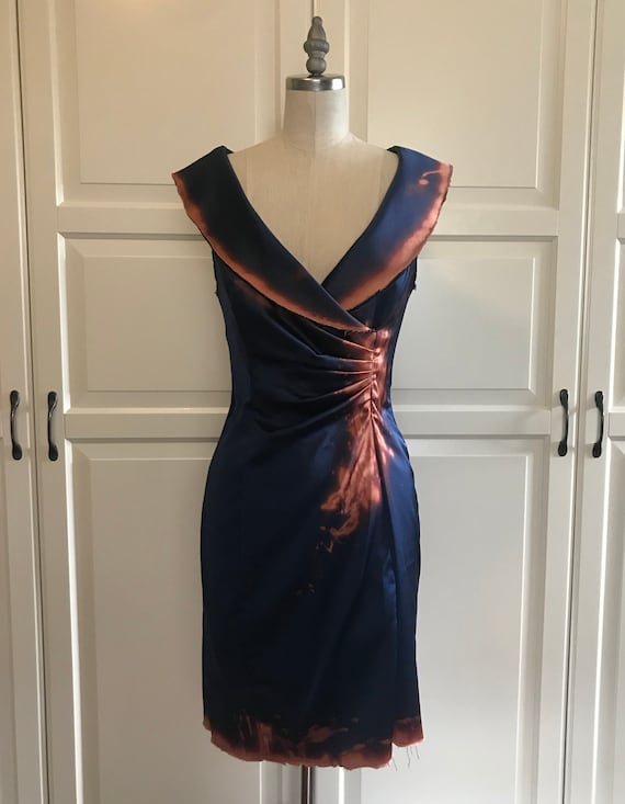 blue silk cocktail dress