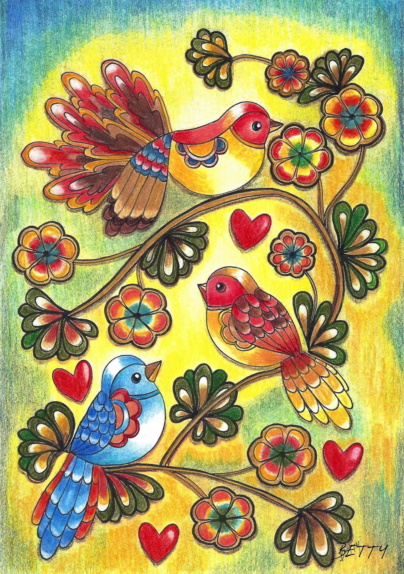 Download Birds Coloring Page downloadable PDF coloring page 1 | Etsy