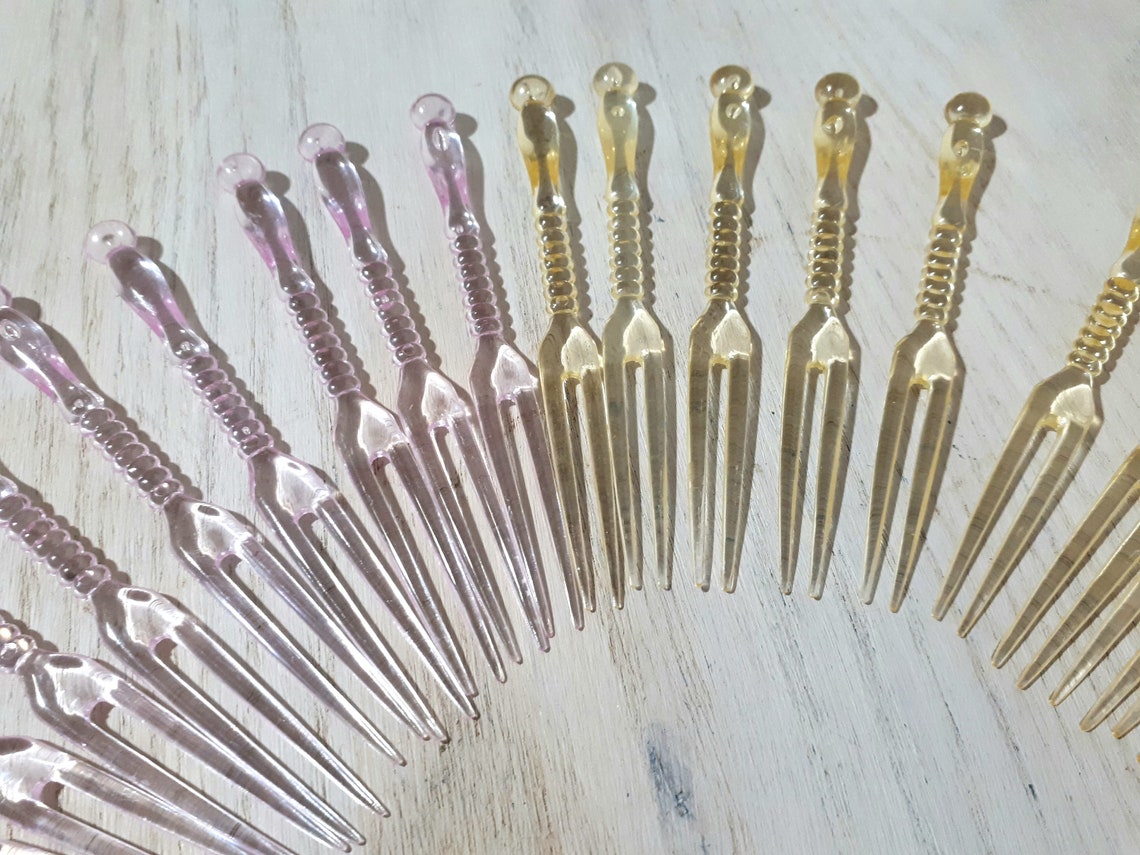 Lot of 48 Vintage Plastic Cocktail Forks Clear Blue Green Etsy
