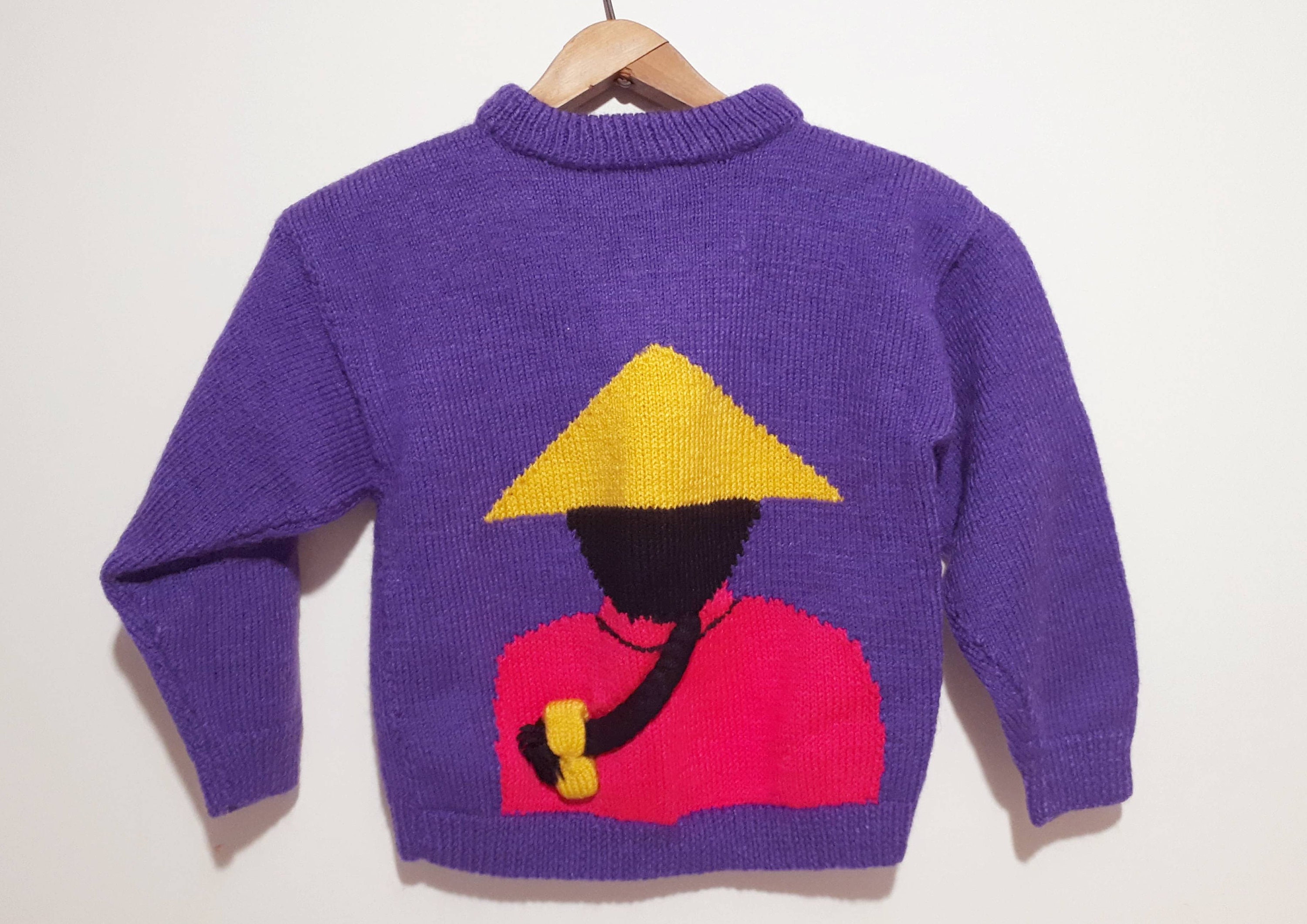Vintage Hand Knitted Girl Pull Sweater 