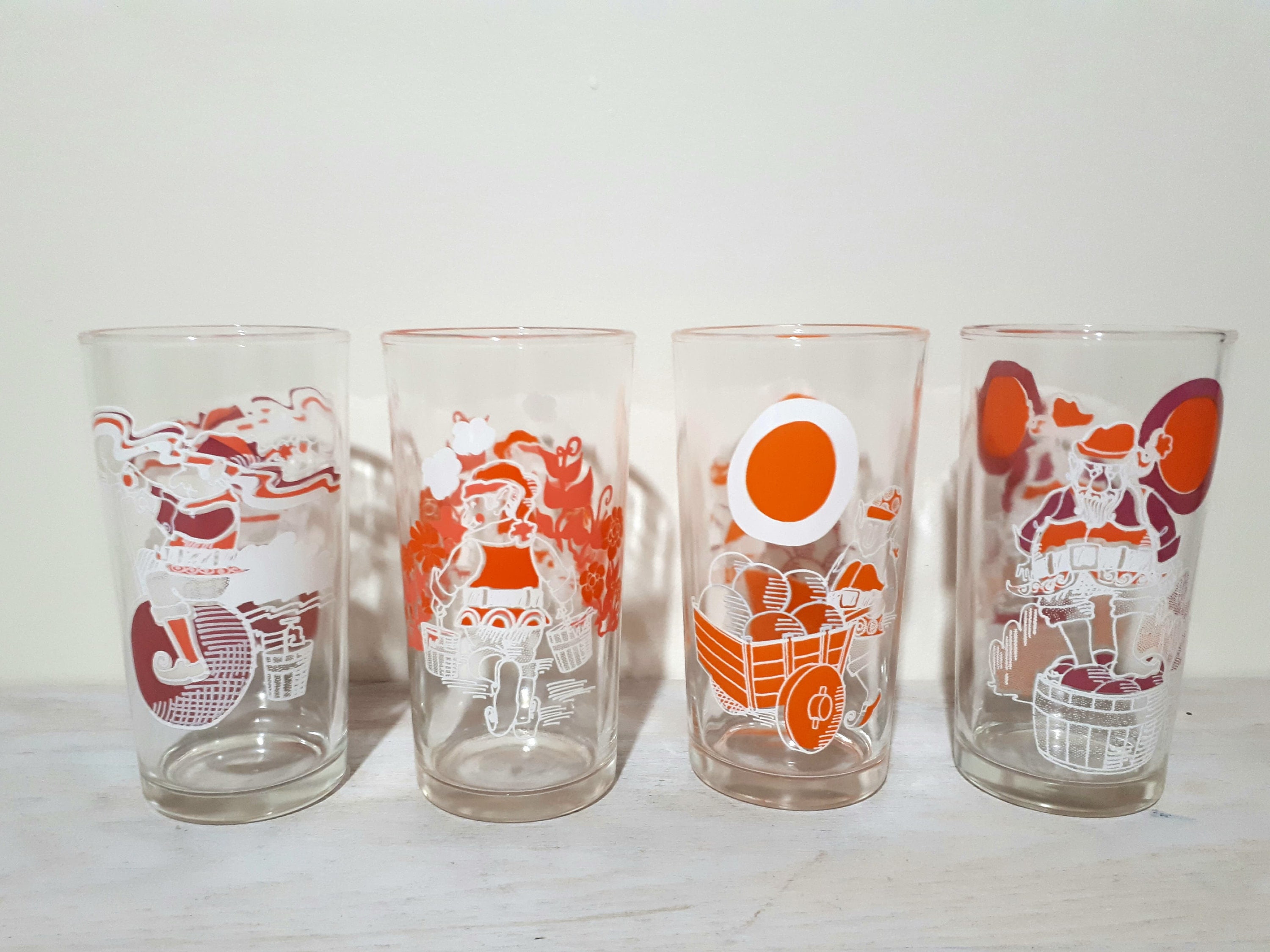 Set of 4 Vintage Winemaker or Working Elves Tumblers Goblins -  Sweden