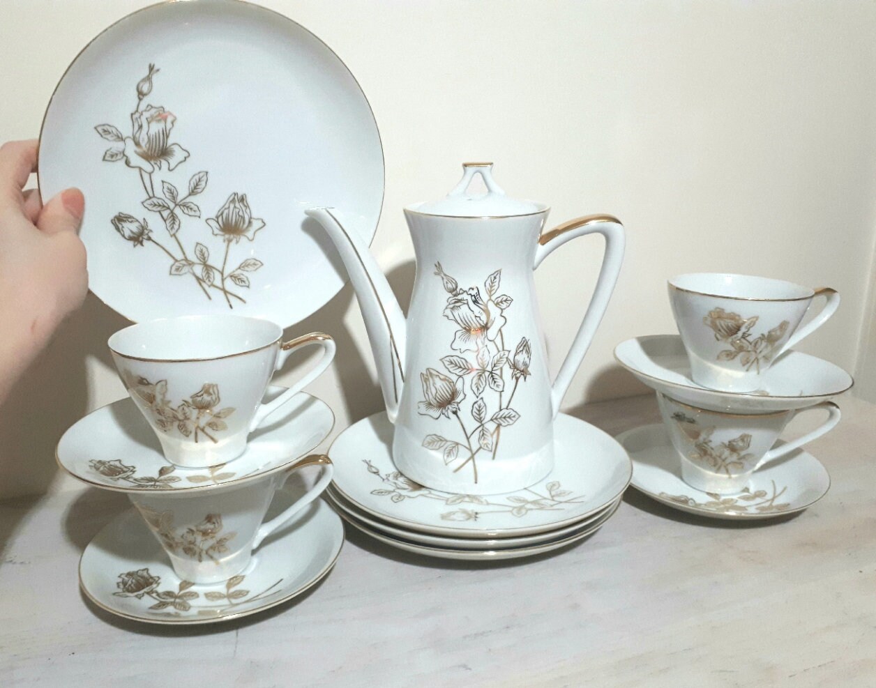 Vintage ESD Japan Tea Set With Gold Roses Pattern Teapot 4 Etsy UK