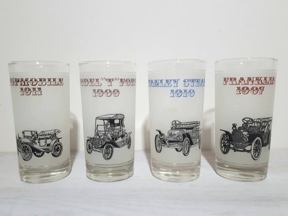 Set Of 4 Vintage Antique Cars Drinking Glass Glasses Tumblers Etsy