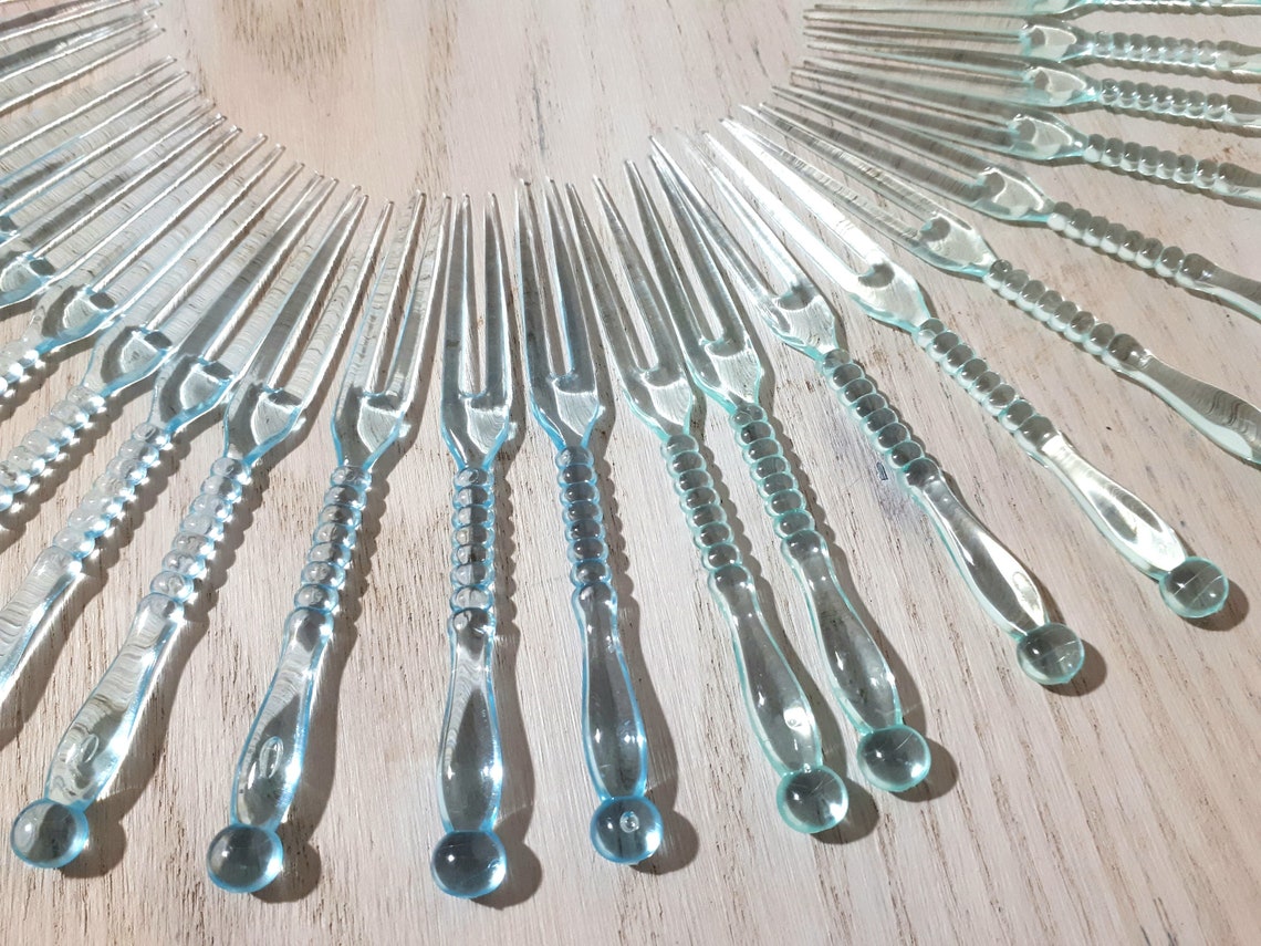 Lot of 48 Vintage Plastic Cocktail Forks Clear Blue Green Etsy