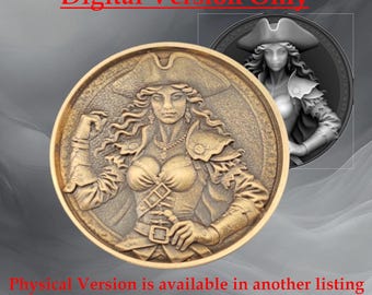 Pirate Queen Depth Map for Laser Engraved 3D Coins, CNC & STL Conversion