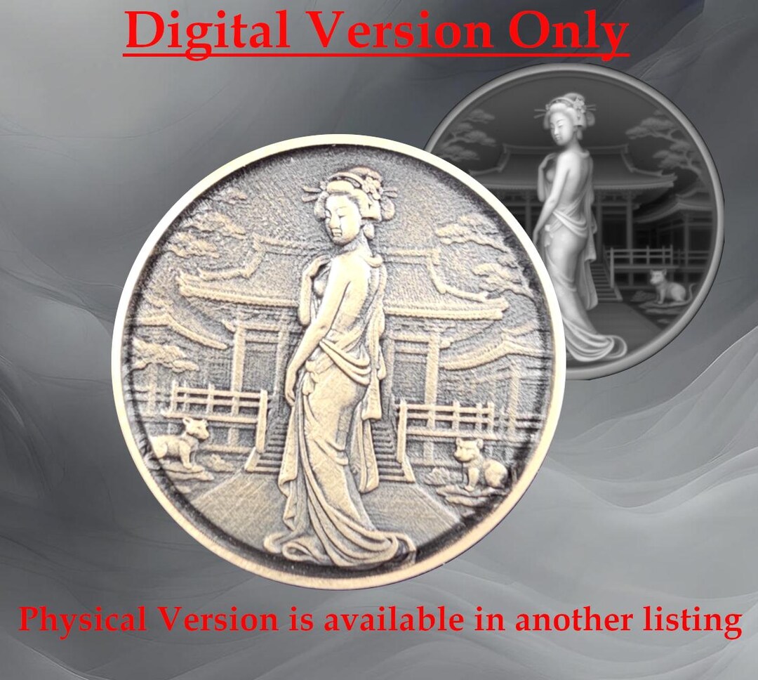 Geisha Coin Digital Depth Map – Geisha Coin Relief | 40mm Cultural Fantasy Design ...