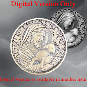 May include: A detailed, circular relief sculpture featuring a figure holding a lamb, with the text "Digital Version Only" and "Physical Version is available in another listing". The relief has an ornate border and a second, smaller version is visible in the background.