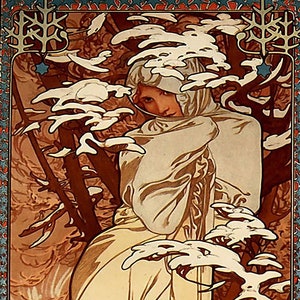 Wooden Jigsaw Puzzles For Adults - Winter By Alphonse Mucha (106 Piece Wooden Jigsaw Puzzle) Made in the USA by Nautilus Puzzles® Famous Art