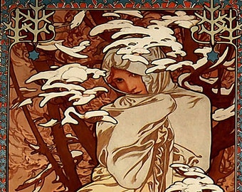 Wooden Jigsaw Puzzles For Adults - Winter By Alphonse Mucha (106 Piece Wooden Jigsaw Puzzle) Made in the USA by Nautilus Puzzles
