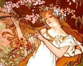 Wooden Jigsaw Puzzles For Adults - Spring By Alphonse Mucha (122 Piece Wooden Jigsaw Puzzle) Made in the USA by Nautilus Puzzles