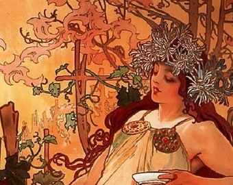 Wooden Jigsaw Puzzles For Adults - Autumn By Alphonse Mucha (122 Piece Wooden Jigsaw Puzzle) Made in the USA by Nautilus Puzzles® Art Puzzle