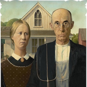 Wooden Jigsaw Puzzles for Adults - American Gothic by Grant Wood (50 Piece MINI Wooden Jigsaw Puzzle) Made in the USA by Nautilus Puzzles