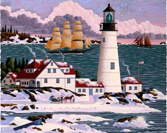 Portland Head Lighthouse Wooden Jigsaw Puzzles For Adults 474 Pieces by Nautilus Puzzles® -Grandparent Gift,Winter Puzzle,Gift For Boyfriend