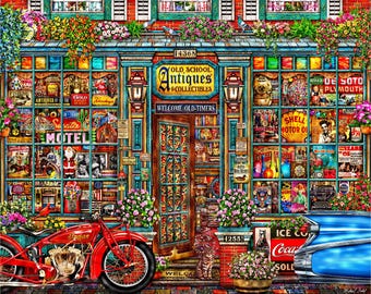 Old School Antiques (1006 Piece Wooden Jigsaw Puzzle for Adults) Made in the USA by Nautilus Puzzles®