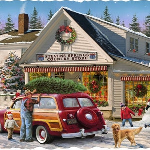 Christmas Wooden Jigsaw Puzzles For Adults Christmas Country Store 50 Piece MINI Wooden Jigsaw Puzzle Made in the USA by Nautilus Puzzles image 1