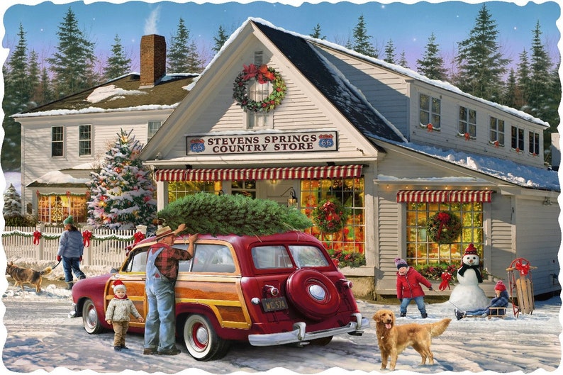 Christmas Wooden Jigsaw Puzzles For Adults Christmas Country Store 50 Piece MINI Wooden Jigsaw Puzzle Made in the USA by Nautilus Puzzles image 1