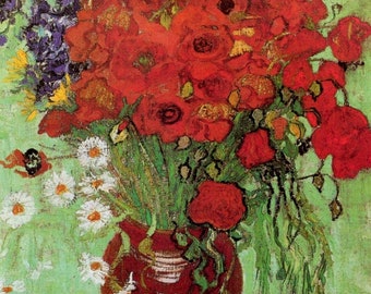 Wooden Jigsaw Puzzles for Adults - Vase With Red Poppies And Daisies, 1890 By Van Gogh (120 Piece Wooden Jigsaw Puzzle) Made in the USA