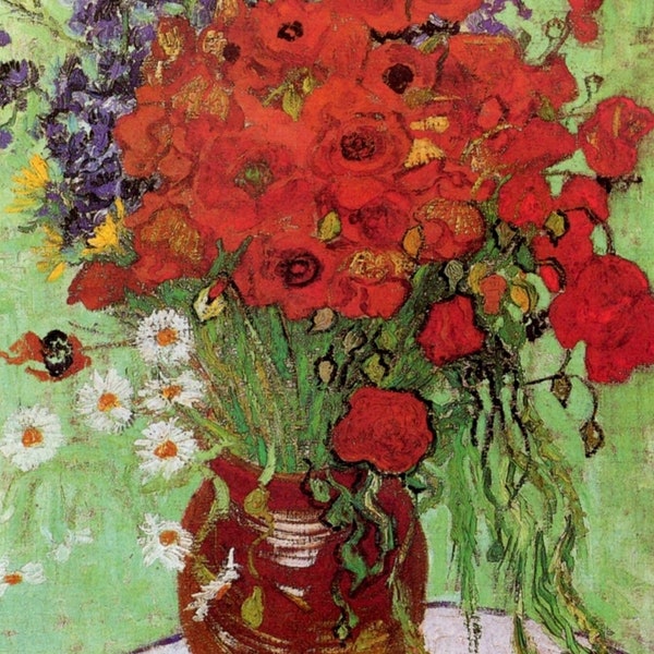 Wooden Jigsaw Puzzles for Adults - Vase With Red Poppies And Daisies, 1890 By Van Gogh (120 Piece Wooden Jigsaw Puzzle) Made in the USA