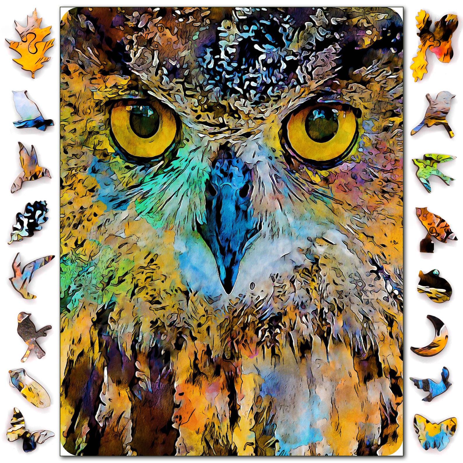 Whimsy owl jigsaw puzzle for adults with unique shaped pieces best Mothers Day gift - Bird wooden pu