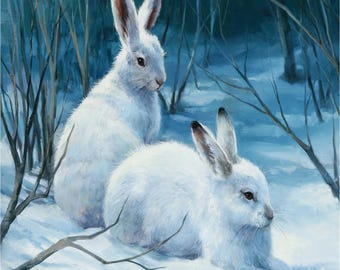 White Rabbits Whimsy Puzzle 50 Pieces by Nautilus Puzzles® - Cute Bunny Jigsaw Puzzles For Adults With Uniquely Shaped Pieces, Winter Puzzle