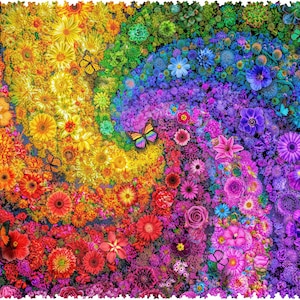 Floral jigsaw puzzle with irregular shaped pieces unique gift for mom - Garden of rainbows spring style wooden puzzle adults - 474 Pieces