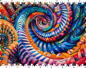 Fractal Fun (houten puzzel van 354 stukjes voor volwassenen), extra moeilijk, gemaakt in de VS door Nautilus Puzzles® Trippy Puzzle, cadeau voor hem