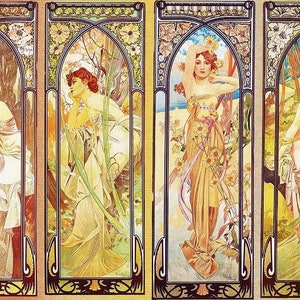 Wooden Jigsaw Puzzles For Adults - Times Of The Day By Alphonse Mucha (539 Piece Wooden Jigsaw Puzzle) Made in the USA by Nautilus Puzzles