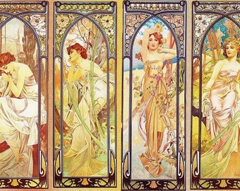 Wooden Jigsaw Puzzles For Adults - Times Of The Day By Alphonse Mucha (539 Piece Wooden Jigsaw Puzzle) Made in the USA by Nautilus Puzzles®