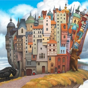 Quebra-cabeças de madeira para adultos, 458 peças, da NautilusPuzzles® - quebra-cabeças de obras de arte famosas, quebra-cabeças de formatos exclusivos, The Exchange, de Jack Yerka