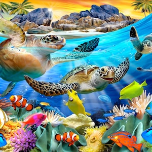 Sea Turtles Wooden Jigsaw Puzzle For Adults 49 Pieces by NautilusPuzzles® - Ocean Coral Puzzle, Mini Summer Style Puzzle, Difficult Puzzles