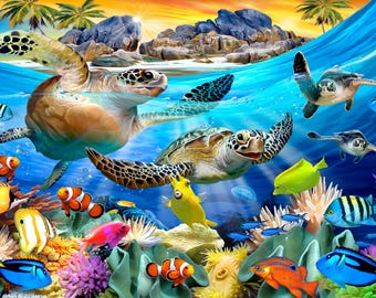 Sea Turtles Wooden Jigsaw Puzzle For Adults 49 Pieces by NautilusPuzzles® - Ocean Coral Puzzle, Mini Summer Style Puzzle, Difficult Puzzles