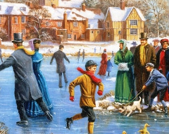 Christmas Wooden Jigsaw Puzzles For Adults - Skating At The Manor House (604 Piece Wooden Jigsaw Puzzle) Made in the USA by Nautilus Puzzles