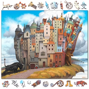Famous Artwork Puzzle, Unique Shaped Jigsaw Puzzle, Wooden Art Puzzles For Adults, Whimsy Puzzle, The Exchange by Jack Yerka - 458 Piece
