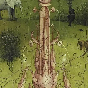May include: A detailed illustration of a large, ornate fountain with a pink and white color scheme. The fountain has a series of intricate, swirling designs and is surrounded by a lush green landscape.