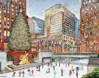 Wooden Jigsaw Puzzles For Adults - Ice Skaters At Rockefeller Center - 50 Piece MINI Wooden Puzzle Made in the USA by Nautilus Puzzles