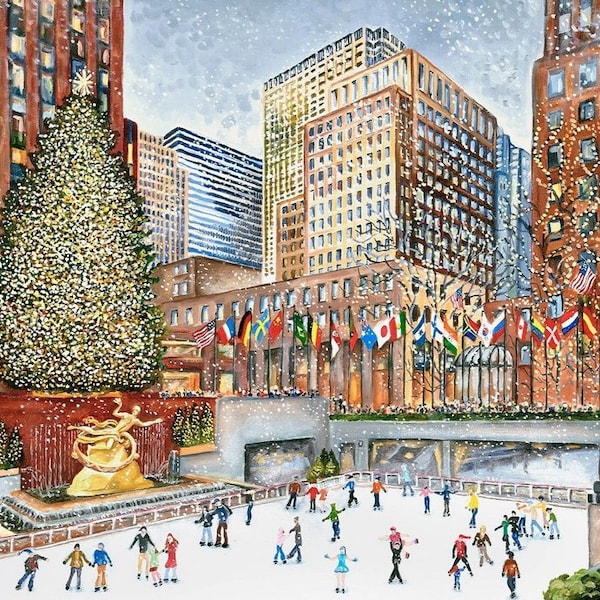 Wooden Jigsaw Puzzles For Adults - Ice Skaters At Rockefeller Center - 50 Piece MINI Wooden Puzzle Made in the USA by Nautilus Puzzles